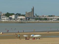 Royan beach and seafront with port and church, Charente-Maritime, France