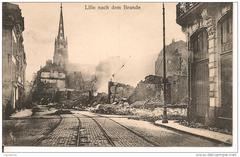 Postcard by Alfred Grohs titled 'Lille nach dem Brande' from World War I