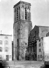 West facade and tower of Saint-Sauveur Church in perspective