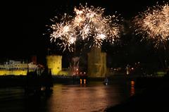 Nighttime view of illuminated sails at La Rochelle 2008