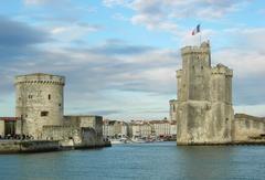 View of Vieux-Port in La Rochelle with boats and historic buildings