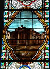 Stained glass window detail from St. George's Church in Périgueux, France