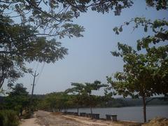 Vavvamoola Lake road before tarring with concrete benches in the background