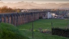 Ancient arches of aqueduct in Italy