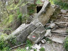 collapsed canal bridge remains over Costa Fredda creek in Genoa aqueduct