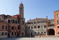 Campo Sant'Angelo in Venice's San Marco sestiere with Campanile of Santo Stefano in background