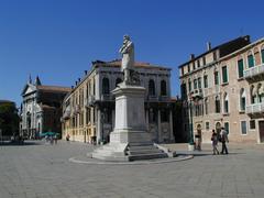 Campo San Stefano with Nicolò Tommaseo statue in Venice, August 2001