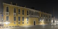 Loredan Palace at night in Campo Santo Stefano, Venice