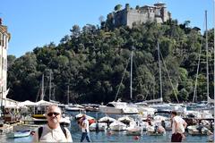 scenic view of Portofino harbor with colorful buildings and boats