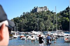 Scenic view of Portofino's harbor with colorful buildings and boats