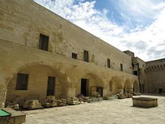 Exterior of the wall of Castello Carlo V in Lecce with the bastion of San Giacomo in the background