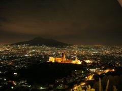 Night view of Mount Vesuvius from Lettere with castle in foreground and Plain of Sarno in background