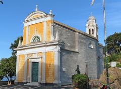 Facade and south side of San Giorgio Church in Portofino