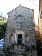 Facade of Chiesa di San Nicolò di Capodimonte in Camogli, Liguria, Italy