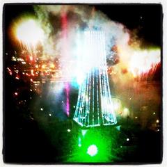 Fireworks lighting up the Washington Monument in Baltimore, Maryland during holiday season