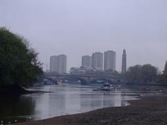 Kew Bridge and Brentford in London with the stand pipe tower of Kew Bridge engines visible on the right