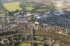 Aerial view of Kew Bridge and Gunnersbury Park