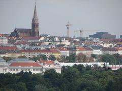 Schönbrunn view with Rudolfsheimer Pfarrkirche in Vienna, Austria