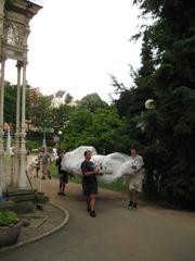 Bear transportation Christmas decoration near Park Colonnade Karlovy Vary