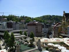 Panoramic view of Karlovy Vary from the Castle Colonnade terrace