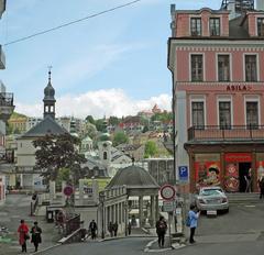 Schlossberg in Karlovy Vary with buildings and greenery