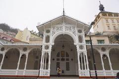 Karlovy Vary architecture covered in snow