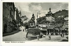 Marktbrunnen with Stadtturm in Karlsbad, 1930