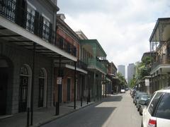 Royal Street in the French Quarter, New Orleans view looking upriver above Governor Nicholls Street with Gallier House and green balcony