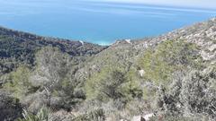 Scenic view of Cala Forn beach with turquoise water and rocky coastline