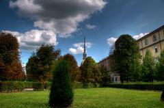 View of Turin's Giardini Reali and Mole Antonelliana