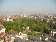 Aerial view of Giardini Reali in Turin, Italy as seen from Mole Antonelliana