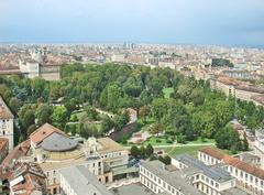 View of Turin from the Mole Antonelliana with Royal Palace gardens in the foreground