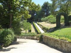 Giardino Bardini with blooming flowers and panoramic city view