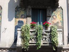 Facade of Casa Galimberti towards via Malpighi in Milan