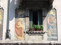 Figures of the facade of Casa Galimberti towards via Malpighi