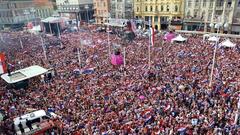 Croatian fans celebrating in Zagreb main square