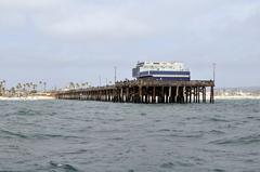 Newport Beach Pier at sunset with clear sky and calm ocean