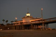 Lifeguard station at Newport Pier during dusk in Newport Beach, California