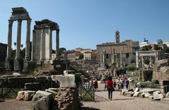 Temple of Castor and Pollux, Temple de Vesta, Roman Forum, and Tabularium in Rome, Italy