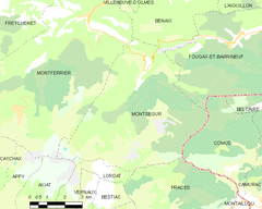 Map of the commune in the Ariège department, France with INSEE code 09211