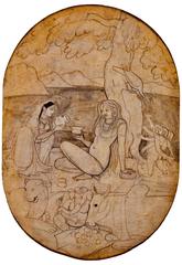 18th-century sketch of Shiva, Parvati, and their family in Kangra style