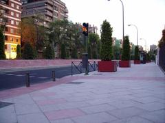 A bustling city boulevard in a panoramic view