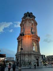 Pachuca bell tower at sunset with low-angle view