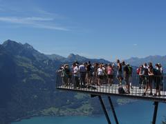 Viewing balcony at Harder Kulm with a scenic mountain backdrop