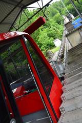 Harderbahn funicular railway in Switzerland ascending from Interlaken to Harder Kulm