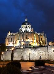 Rear facade of Almudena Cathedral in Madrid, Spain