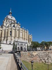 Muslim wall of Madrid and rear facade of the Cathedral of Our Lady of La Almudena