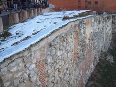 Ruins of the Muslim wall of Madrid after a snowfall