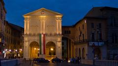 Logge di Banchi in Pisa at twilight during the 150th anniversary celebrations of the Unification of Italy