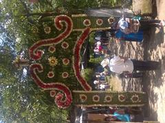 Welcome arches at the entrance of the steward's house for the patron saint festival in Tlilapan, Veracruz